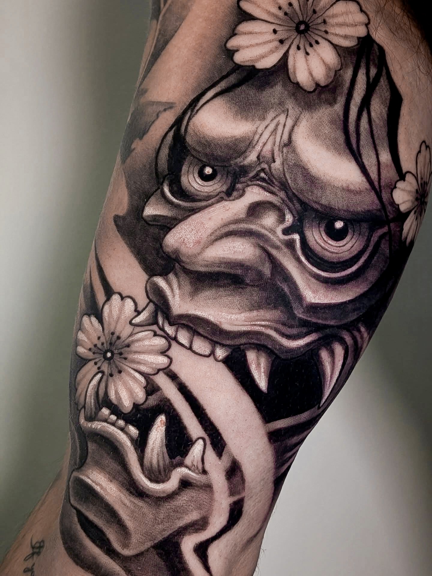 black-and-grey-hanya-mask-tattoo-christchurch