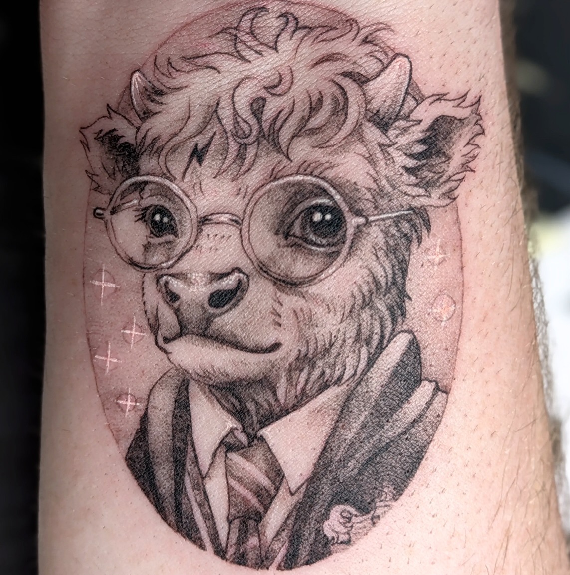 black-and-grey-harry-potter-cow-tattoo-christchurch