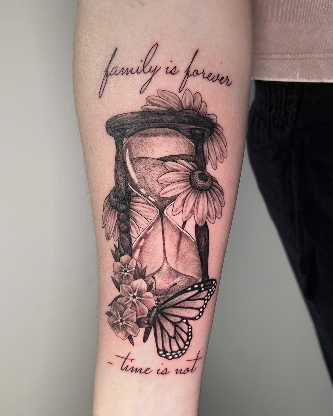 black-and-grey-hour-glass-tattoo-christchurch