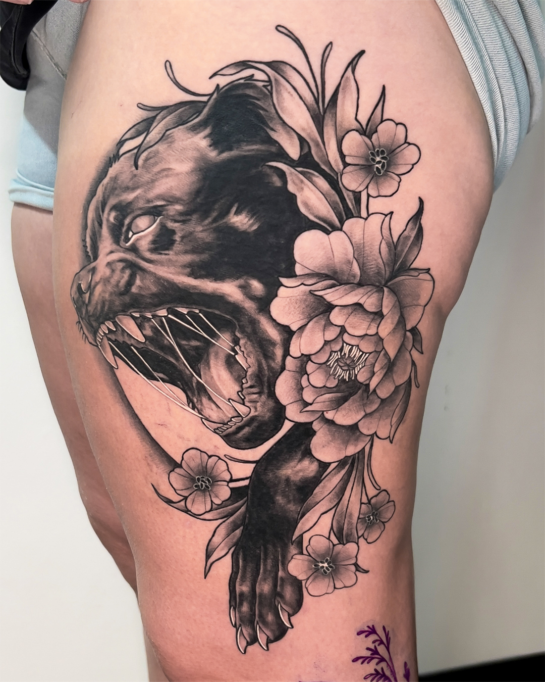 black-and-grey-neo-traditional-dog-tattoo-christchurch