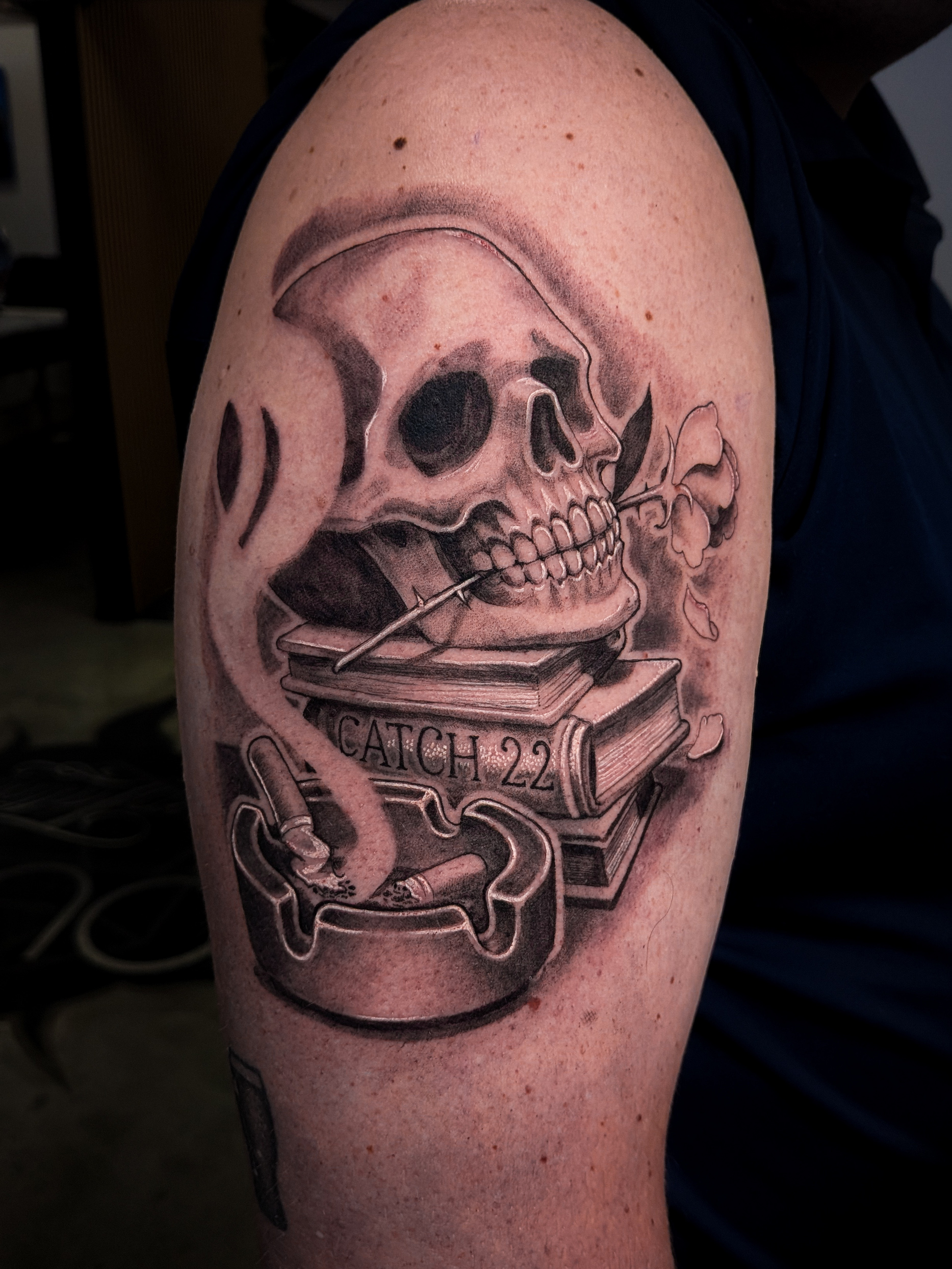 black-and-grey-skull-catch-22-tattoo-christchurch