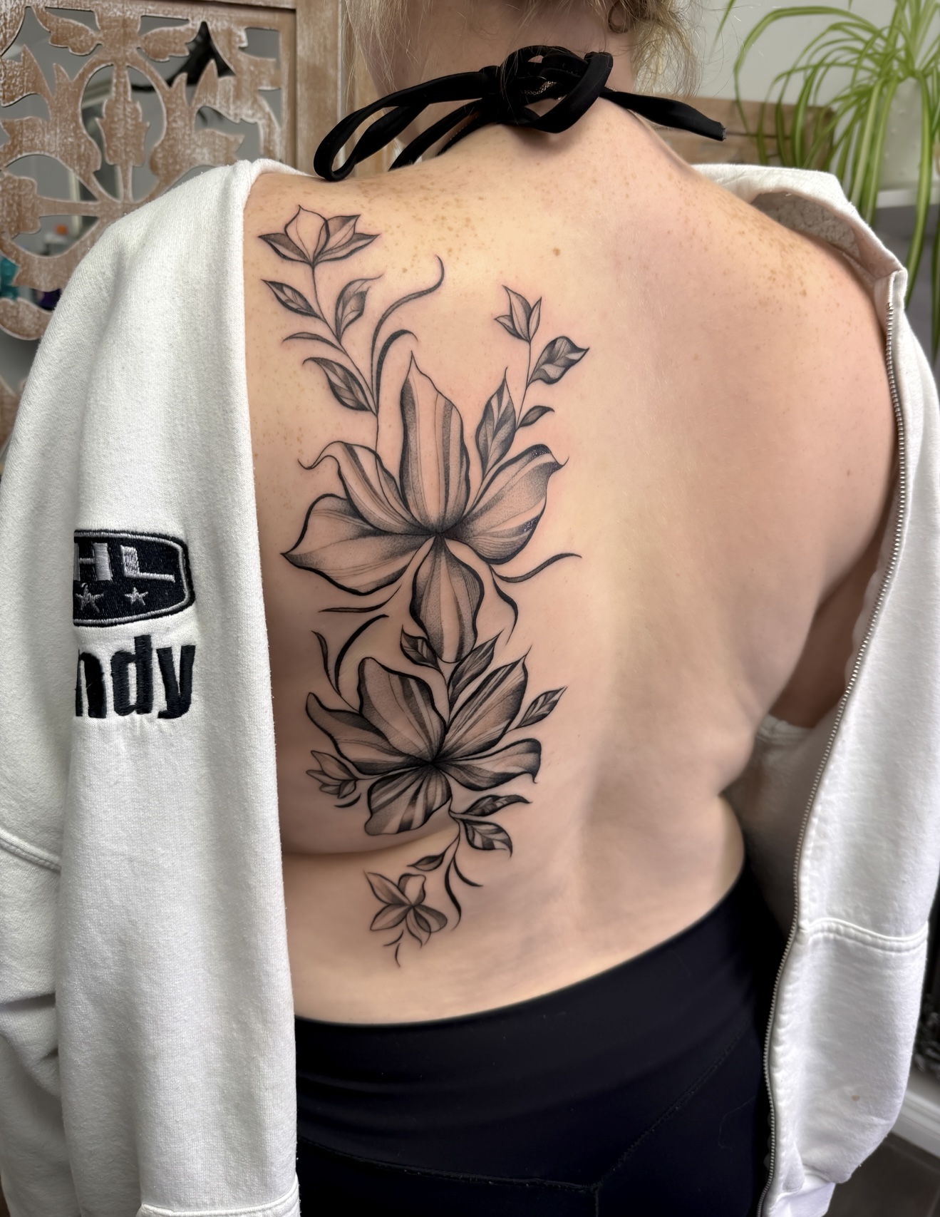 Blackwork flower tattoo