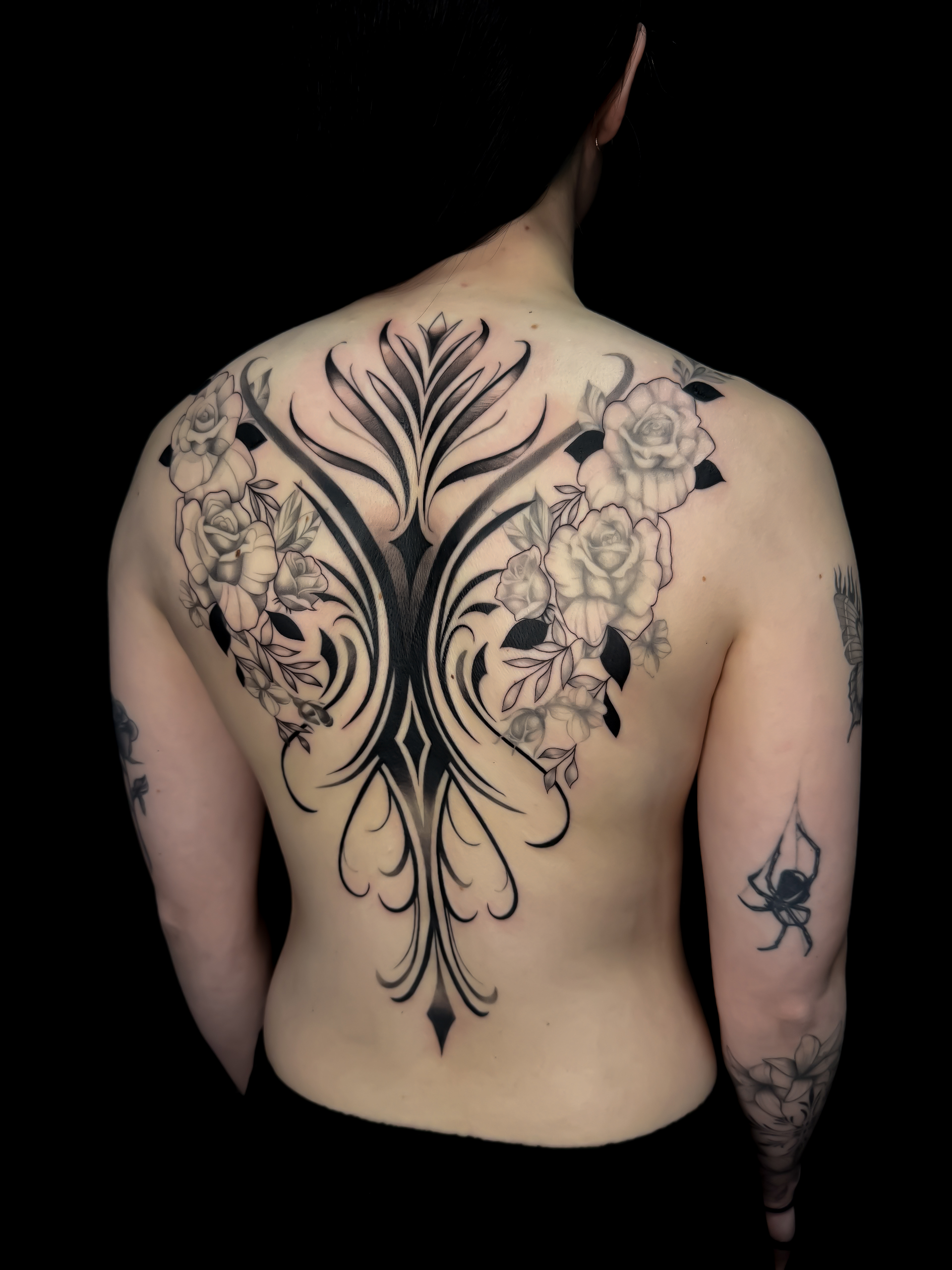 ornamental-black-work-back-tattoo-christchurch