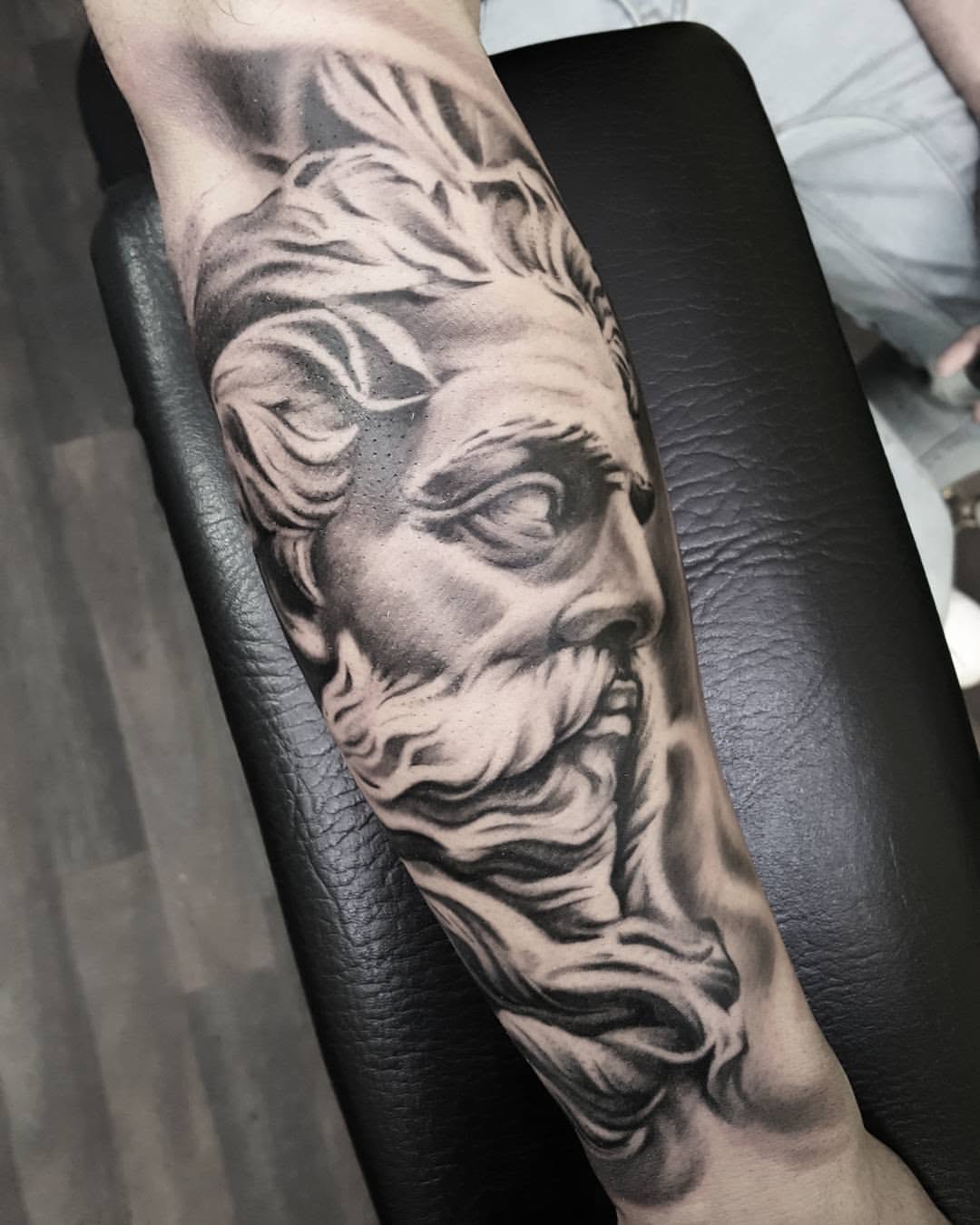 Greek Statue Tattoo by Matt at Soular Tattoo, Christchurch