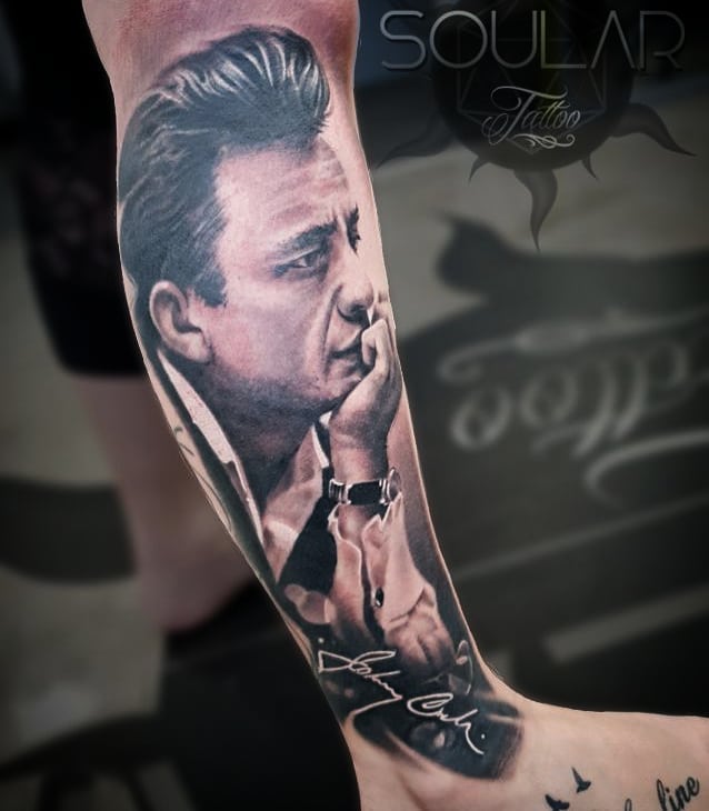 black-and-grey-johnny-cash-portrait-tattoo-christchurch