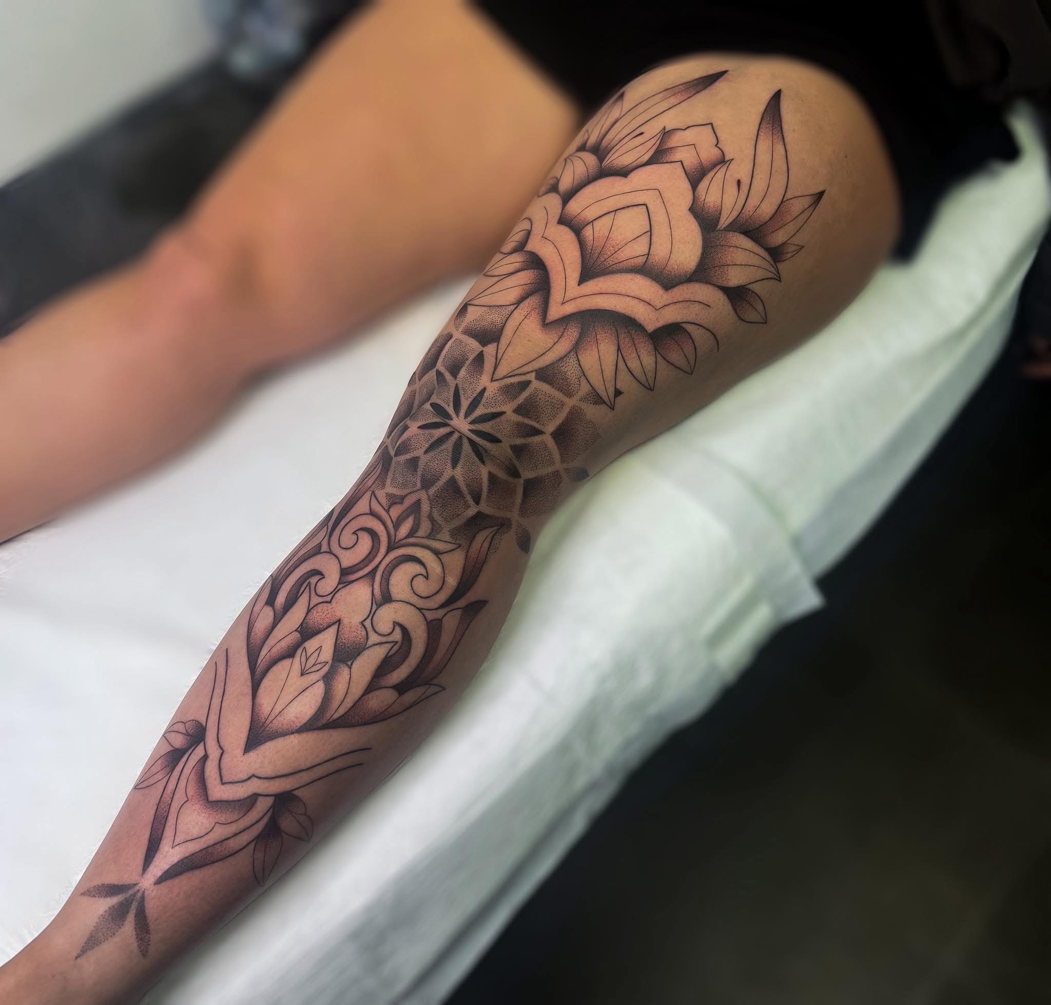 ornamental-leg-sleeve-tattoo-christchurch